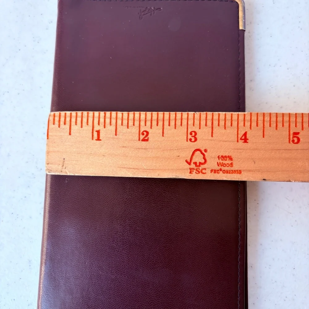 Vintage Burgundy Leather Business Card‎ Holder Gold Corner Slim Card Organizer